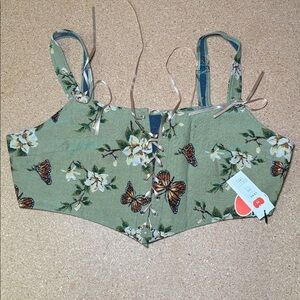 Cider Laceup Corset Tapestry Top NWT E3